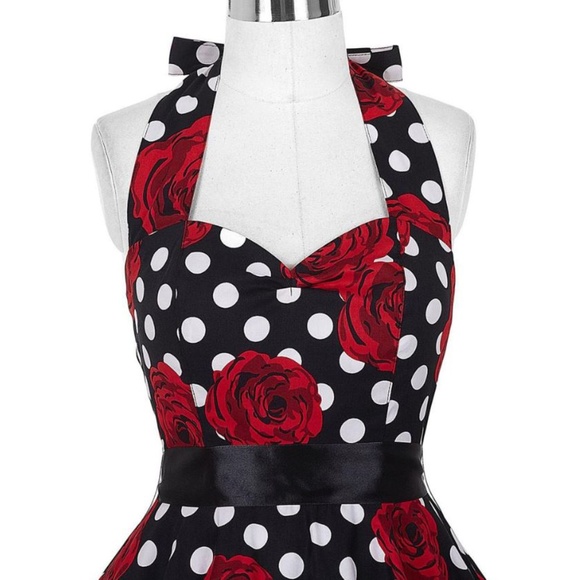 Black and White Polka Dot Dress with Roses - Picture 3 of 8